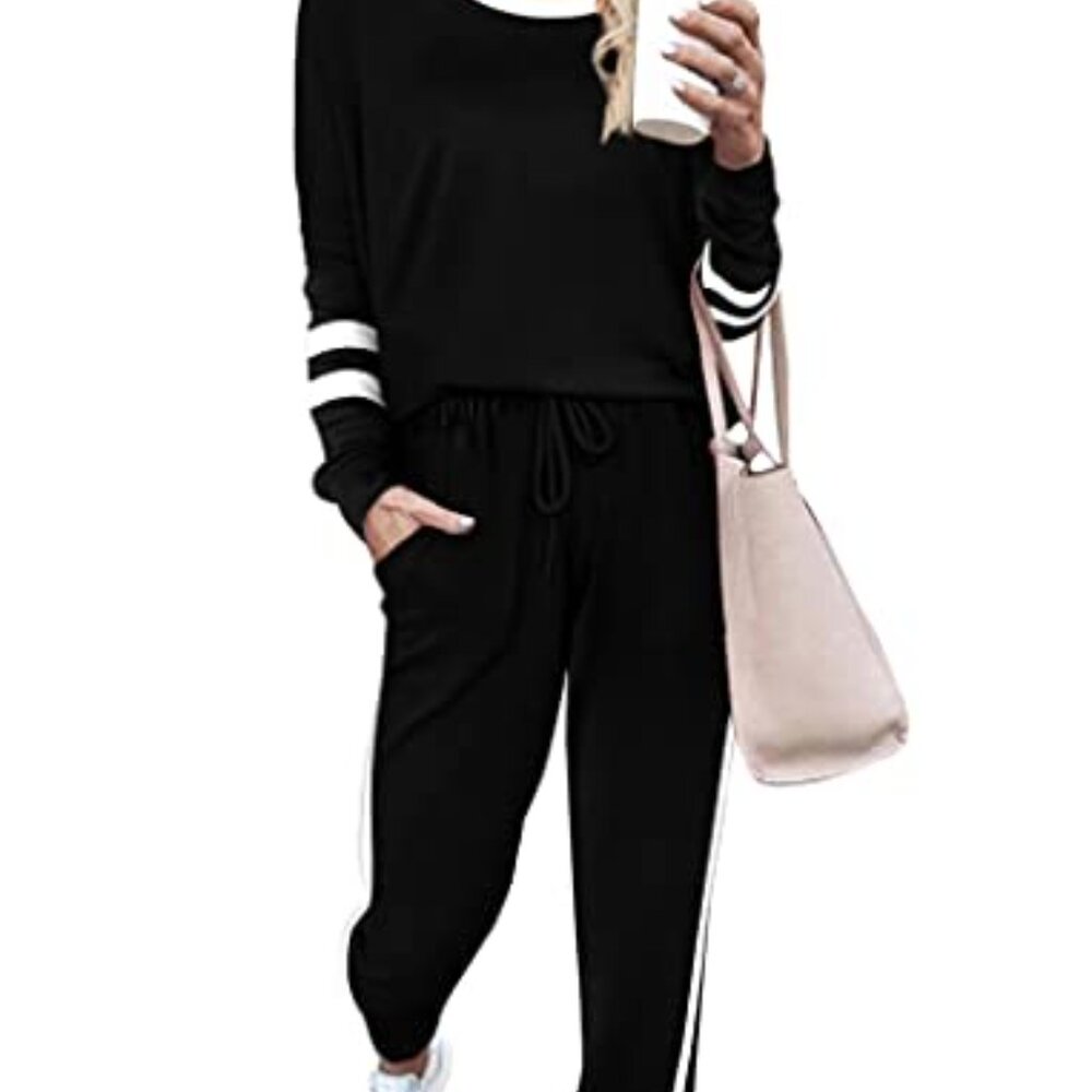 Classic Crewneck Sweatsuit Set Y2K Chic Loungewear Pullover Tops Joggers - Picture 4 of 14